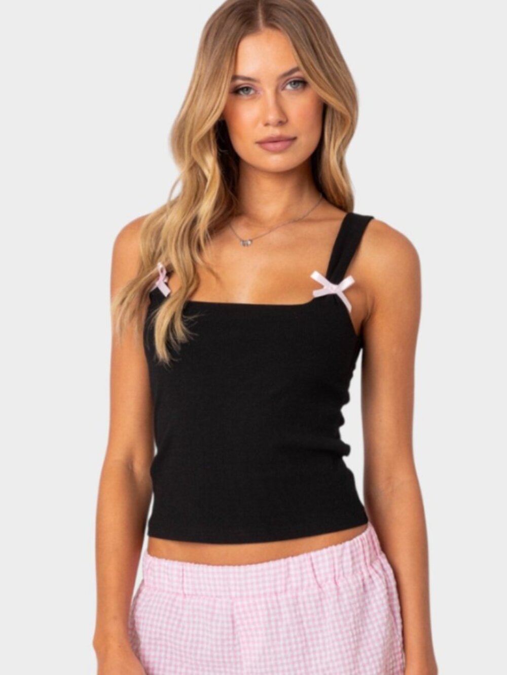 Edikted Lola Ribbed Tank – Black – Large